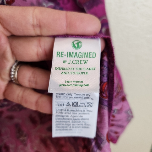 J. Crew Liberty London Magenta Paisley Button Serena Puff Sleeve Shirt Top - Picture 9 of 9